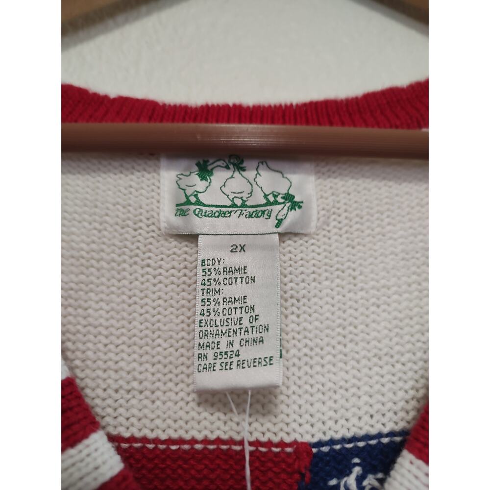Quacker Factory White Blue Red Short Sleeve Patriotic Button Front Sweater 2X - Picture 6 of 11